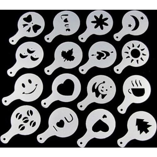 Plastic Cafe Foam Spray Template Barista Stencils Decoration Tool Garland Mold 16Pcs/set Fancy Coffee Printing Flower Model