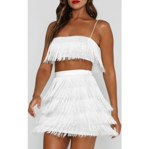 Dress summer sexy suspenders tassel two-piece vacation