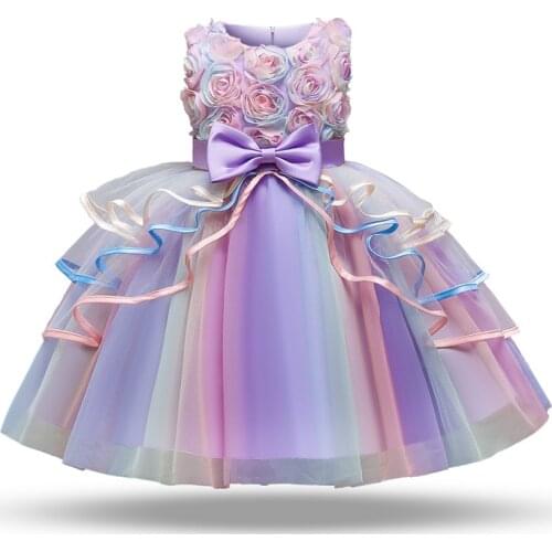 Princess Dress Kid Girl Flower Tulle Bow Gown Christmas Clothes Children Birthday Ball Gown Flower Girl Wear Kid Girls Clothes