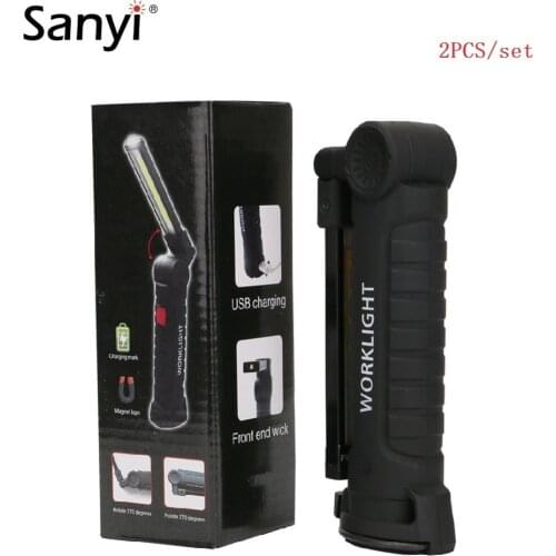 2 PCS Portable 5 Modes COB Flashlight Torch USB Rechargeable LED Work Light Magnet COB Lanterna Hanging Hook Camping Lamp RU