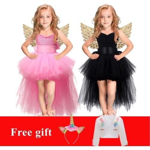 Purim Christmas Girls Unicorn Princess Dress Birthday Party Cosplay Costume Black Pink Angel Wing Role Dance Performance Jacket