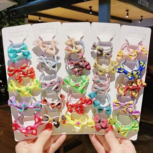 10PCS/Set New Girls Cute Plaid Striped Small Bow Hair Bands Kids Sweet Headband Scrunchie Rubber Bands Fashion Hair Accessories
