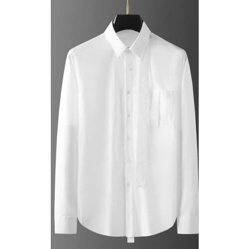 Minglu White Male Shirts High Quality Long Sleeve One Pockets Casual Mens Dress Shirts Fashion Solid Color Party Man Shirts 3XL