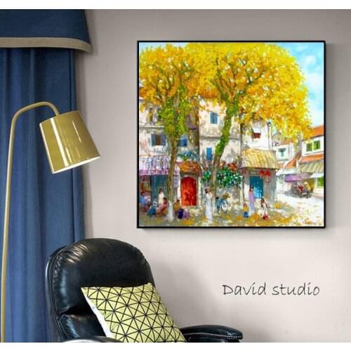 Hand Pained Oil Painting POP ART Tran Thu Huong Autumn Noon in Vietnamese Art for Living Room Wall Decoration