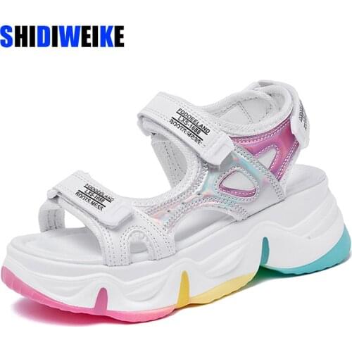 Platform Sandals Female Summer 2021 Women Thick Bottom Rainbow Sole Hook & Loop Shoe Wedge With Open Toe Platform Shoes AB475