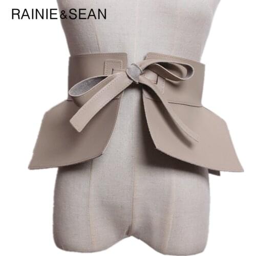 RAINIE SEAN Wide Women Belt Designer Brand Self Tie Waist Belt Cummerbunds Red Black Apricot Brown Apparel Accessories