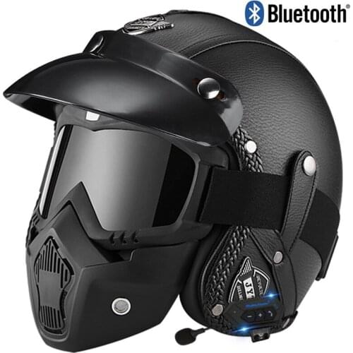 Bluetooth motorcycle helmet Retro jet motorcycle helmet open face moto helmet for men Anti-fog motorcycle Visor helmet motorbike