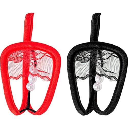 Womens Sexy Pearls Lace C String Thong Invisible Underwear Lingerie Red/Black Sexy Lingeries Exotic Costume