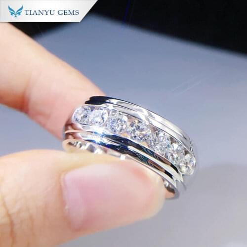 Tianyu Gems 14K Gold 3.5mm Lab Grown Diamonds HPHT Man Rings 1.05 ctw Round Brilliant Cut EF Color VS Diamond Wedding Band Gifts