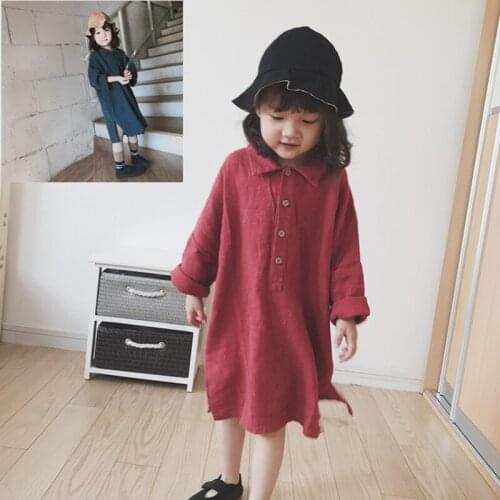 Spring Baby Girls Dresses Girl T Shirts Blouse Princess Dress Children Clothing Loose Turn Down Collar Shirt Dress Kids Costumes