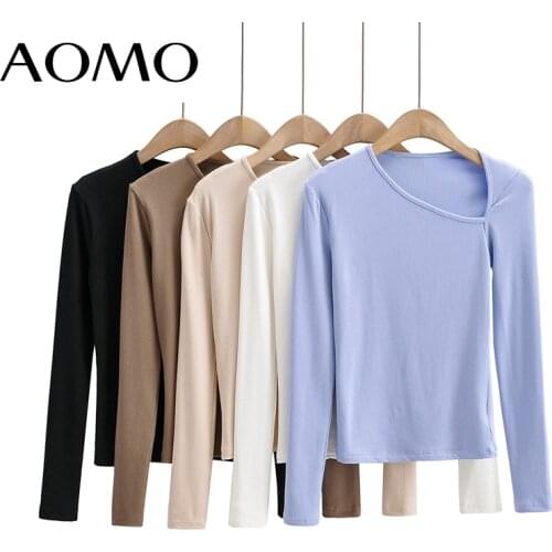 AOMO 2021 Women Autumn Off Shoulder T Shirt Long Sleeve Ladies Casual Tee Shirt Street Wear Top 4P35A