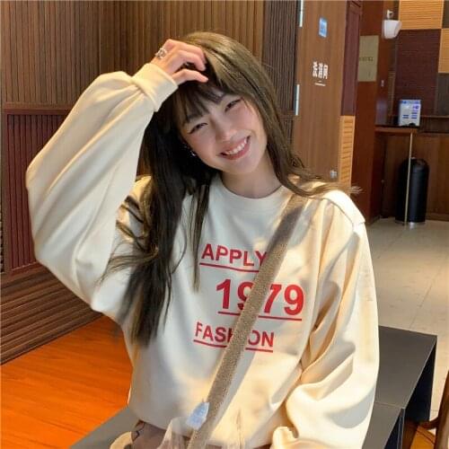 Women Girls Korean New Plush Soft Warm Long Sleeve Loose Letter Printe Sweatwear Top Fashion Pullover Clothes