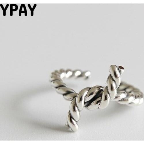 YPAY Vintage Open Braided Twist Knot Finger Rings Real 925 Sterling Silver Ring for Women Fine Jewelry Drop Shipping YMR256