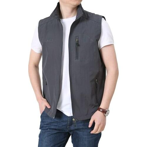 Outdoor Summer Spring Casual Mens Vest Multi-pockets Zipper Jackets Sleeveless Male Photography Fishing Military Mens Vest 6XL
