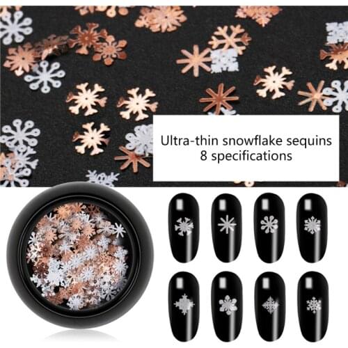 1 Box Christmas Nail Art Glitters Snowflakes Metal Nail Sequins 3D Nail Art Decals Xmas Glitters Nail Art Decorations