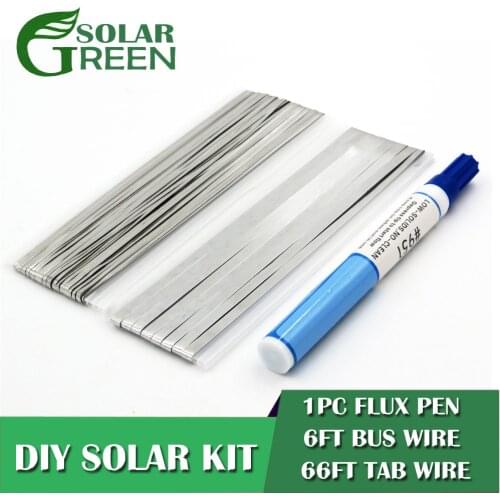 20 Meters Tabbing Tab Wire + 2 Meters PV Ribbon Bus Wire + 1pc 951 Soldering Rosin Flux Pen For DIY Soldering Solar Cell Panel