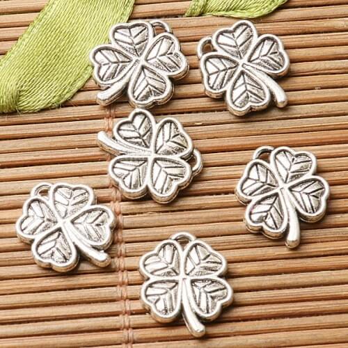20pcs dark silver color heart lucky leaf design charms EF2875