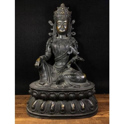 20" Tibet Buddhism Old Bronze Green Tara Buddha Statue Save the Buddha Guanyin Bodhisattva statue Enshrine the Buddha