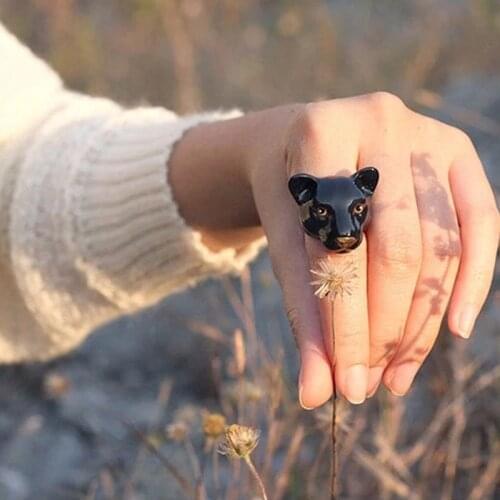 2021 Hot Sale Ofertas Unisex Creative Fashion Black Dog Animal Zinc Alloy Ring for Women and Men Party Jewelry Accessories