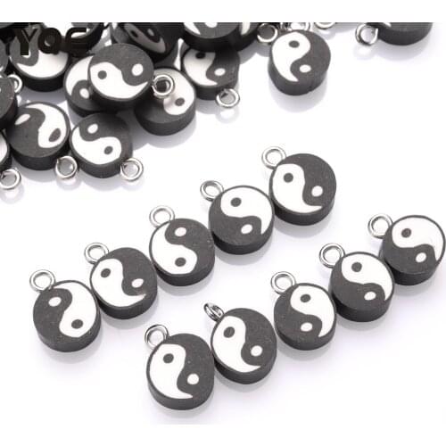 30/50/100pcs Tai Chi Bead Polymer Clay Beads Taiji Gossip Shape Spacer Beads For Jewelry Necklace Earring Bracelet Accessories