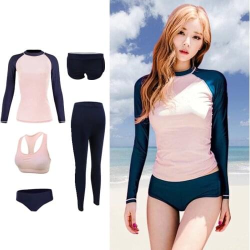 5pcs/Set Swimwear Womens Long-sleeved Swimsuit Womens Diving Suit Sun-resistant Jellyfish Clothing Trousers Split Surfing Suit