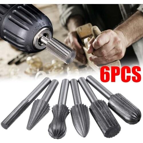 6Pcs 6mm Shank Tungsten Steel Rotary Burr Wood File Metal Engraving Grinding Bit Marble Jade Bone Woodworking Power Carving Tool