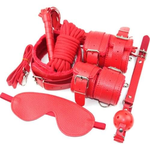 7Pcs/set Sex Products Erotic Toys for Adults BDSM Sex Bondage Set Handcuffs Nipple Clamps Gag Whip Rope Sex Toys For Couples