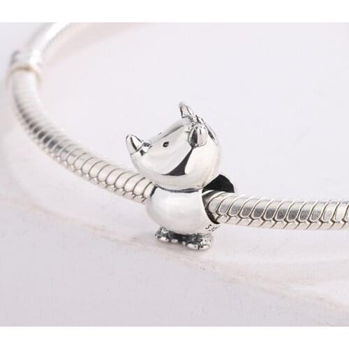 925 Sterling Silver Animal Rhinoceros Hand Holding Heart Shape Pendant Charm Bracelet DIY Jewelry Making For Original Pandora