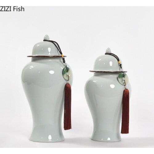 Tassel Jade Ornament General Jar Ceramic Candy Jar Tea Caddy Jewelry Cosmetic Containers Classical Porcelain Storage Jars