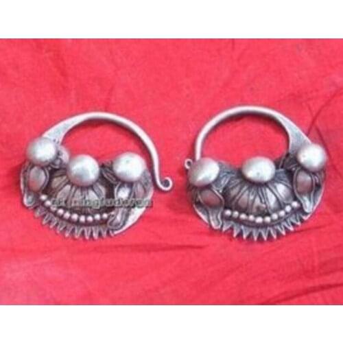 Free Shipping hot sell new Wonderful Miao silver carving tribal earrings