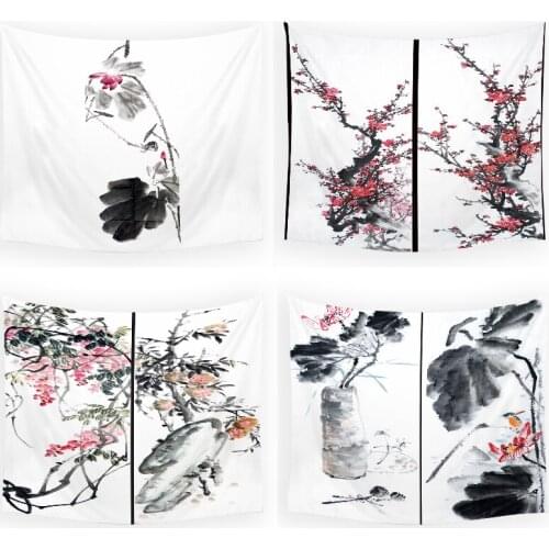 Ink painting plum blossom bohemian decor tapestry wall tapestry room decor aesthetic ocean tapestry tye dye tapestry mandala