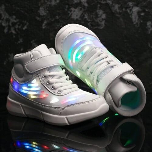 Kids Led Light Up Shoes USB Charging Flashing Luminous Glowing Sneakers Children Colorful 4 Lights Shoes Boys Girls Night Runnin