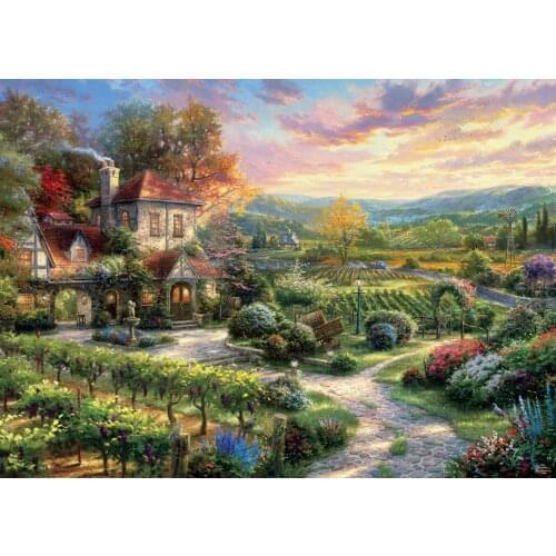 JOHNSON Wine Country Cottage Courtyard Tree Garden Flower Road Mountain backdrops Computer print scenic background