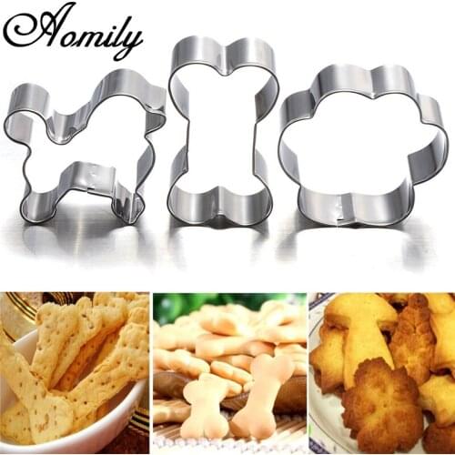Aomily 3 Size Dog Paw Bone Cookie Cutter Cake Footprint Shape Decorating Fondant Cut Tool Cookies Muffin Molds Kitchen Cake Tool