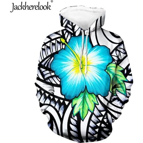 Jackherelook PolynesianTribal Hibiscus Plumeria Samoan Brand Design Female Hoodies Long Tops Ladies Pullover Oversized Sweatshir