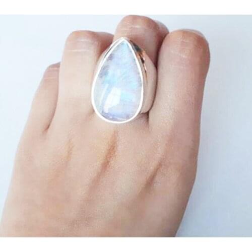 Large Moonstone Rings for Women Hyperbole Vintage Wedding Ring Water Drop White Stone Female Fashion Jewelry Wholesale Size 6-10