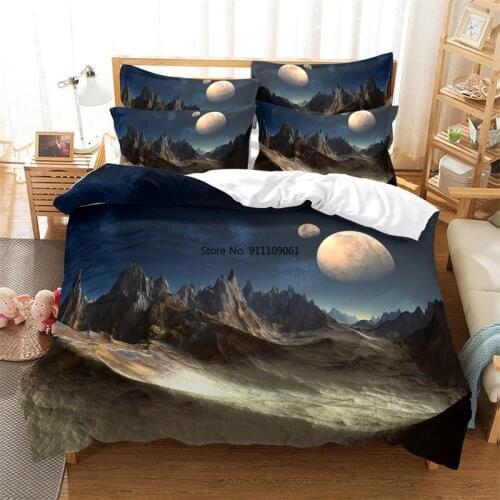 Starry Sky and Galaxy 3D Bedding Set Duvet Cover Set Pillowcase High Quality Bright Moon Starry Sky Starry Night Scene Pattern