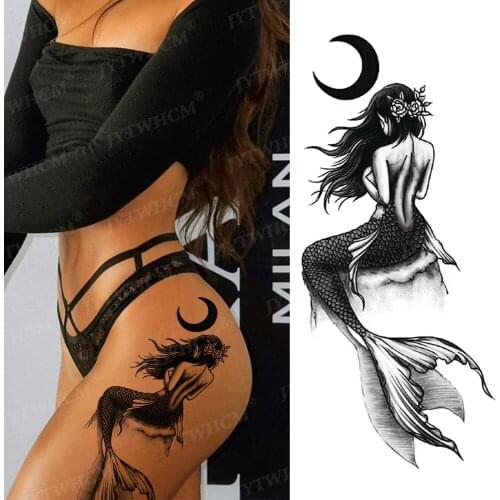 Beautiful sexy mermaid Waterproof Temporary Tattoo Sticker Rose Moon Alphabet Geometric Skull Tattoo Flash Fake Tattoo Men Women