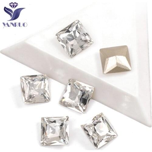 YANRUO 4447 Princess Square Clearly Crystal K9 Crystal Sewn On Strass Crystal Sewing Craft For Diamond Jewelry