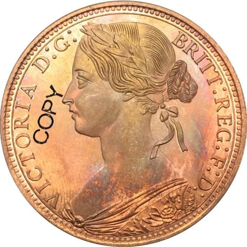 Great Britain Victoria 1875 H One Penny Red Copper Copy Coin