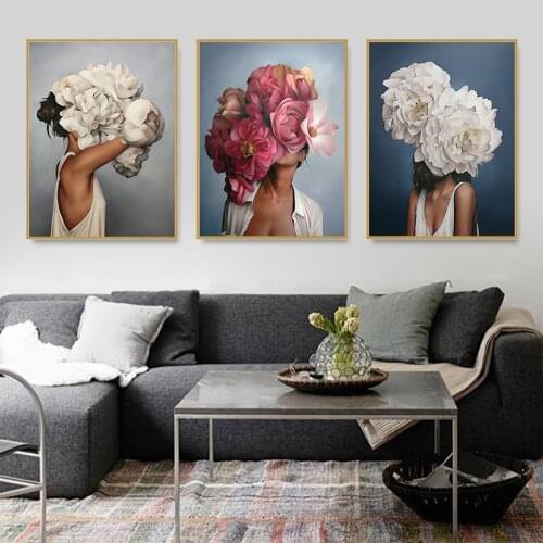 Nordic Wall Art Canvas Poster Fashion Sexy Girl Art Print Flower Girl Painting Decor Picture For Living Room Modern Home Decor