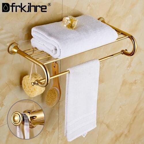 Bathroom Towel Rack Antique Towel Holder Wall Mounted Folding Towel Hanger Fashion Storage Towel Shelf With Hooks Accessories