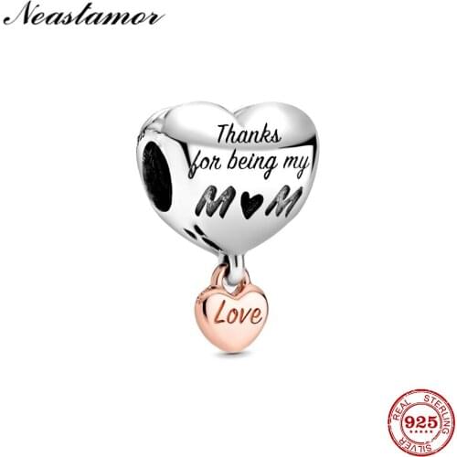 New 925 Sterling Silver Bead Love You Mum Heart Charm DIY fine beads Fit Original 3mm Pan Charms Bracelet Jewelry 2020