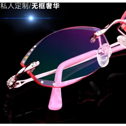 Rimless glasses, diamond trimming glasses fashion woman beautiful temperament prescription glasses myopia hyperopia 72