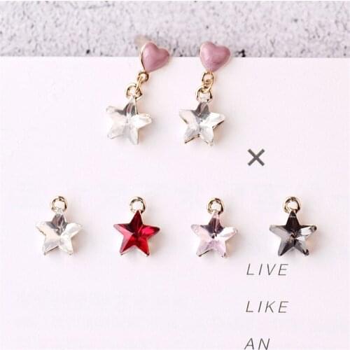 Wholesale 50PCS Crystal Rhinestone Stars Charms DIY Jewelry Findings Ornament Accessories Heart Stud Earring Floating Charm