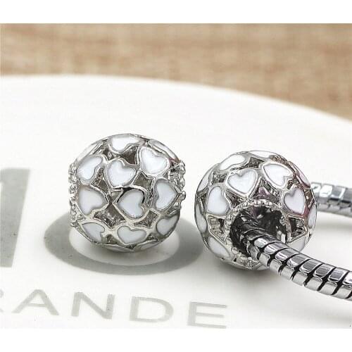 GO MAX DGW Love Pink and white Enamel Gold Heart Charm Beads fit Original pandora Charm Bracelet Women Jewelry