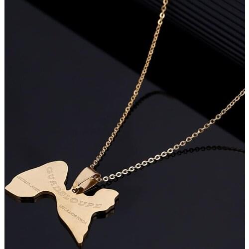 Stainless Steel Trendy Guadeloupe Map Necklace Pendants For Women Girls Gold Color Guadeloupe Map Jewelry