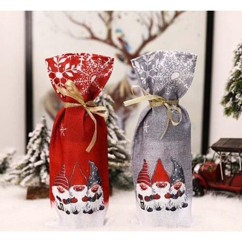 Christmas Swedish Gnome Red Wine Bottle Cover Bags Decoration Xmas Home Decoration
