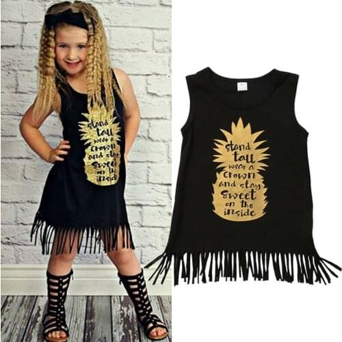 Fashion Newborn Kid Baby Girls Sleeveless Cotton Pineapple Print Tassels Cotton Tutu Dress Sundress