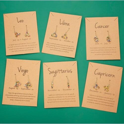 Creative Random Color Rhinestone Star Zodiac Sign Earrings Long Chain Ear Line 12 Constellations Jewelry Gifts for Best Friends